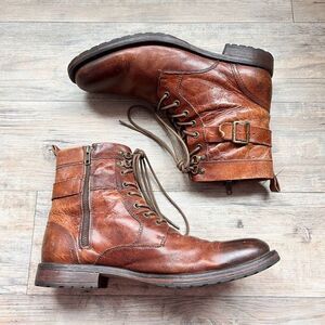 Aston Grey Rockcastle 2 Leather Distressed Combat Boots Lace-Up Buckle Size 11.5